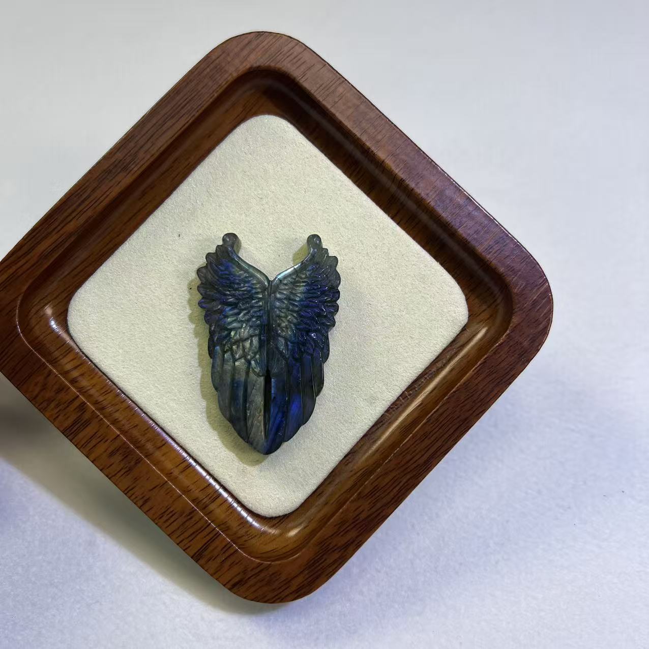 One-of-a-Kind Natural Labradorite Angel Wings Pendant, Ultra Flashy Blue Sheen Crystal, Hand-Carved Guardian Talisman, Protection & Guidance Amulet