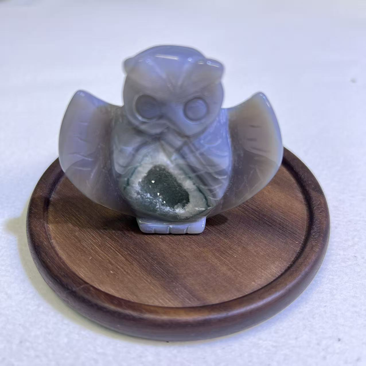One-of-a-Kind Natural Agate Druzy Owl Carving, Sparkly Crystal Geode Decor, Mystical Wisdom Talisman, Hand-Carved Owl Healing Stone
