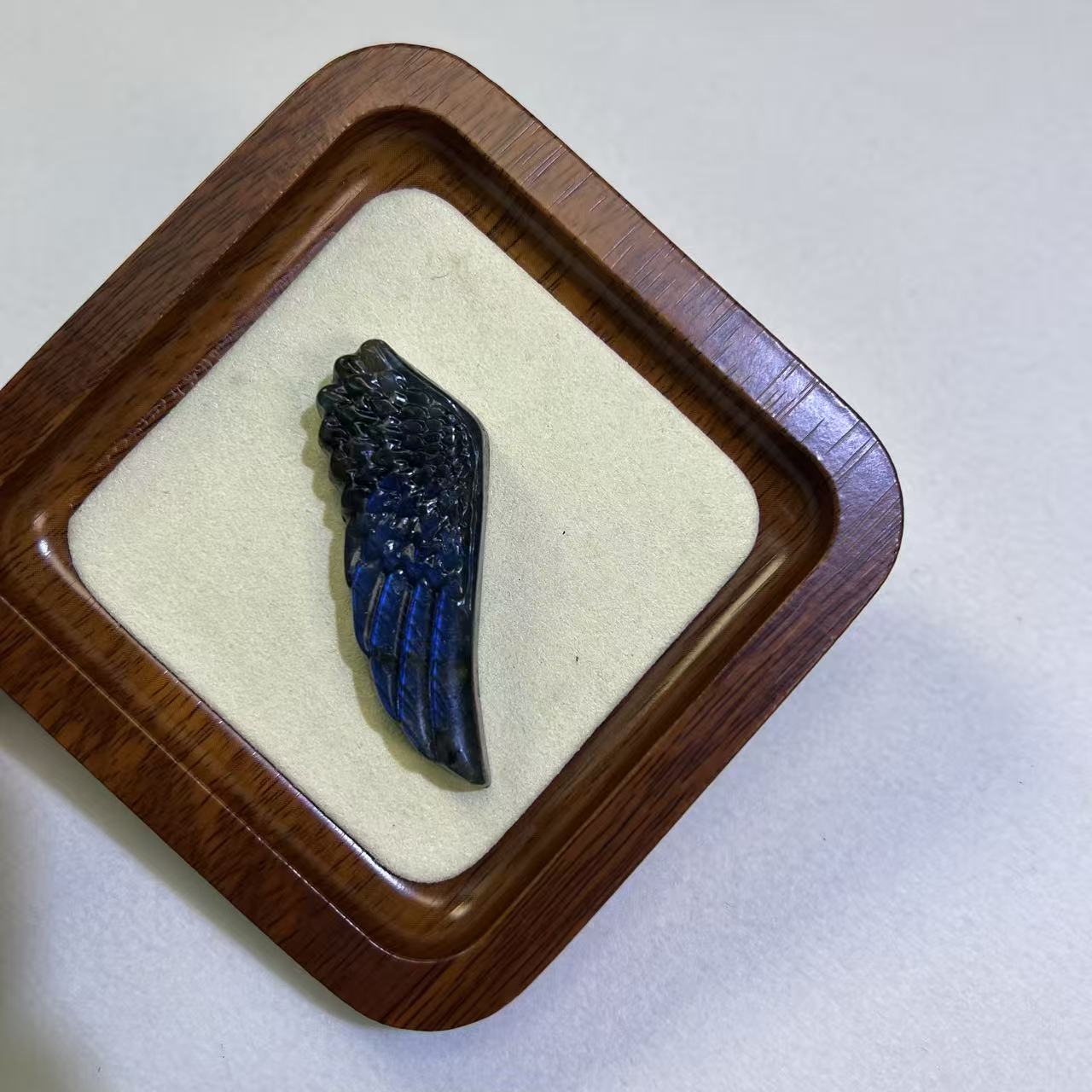 One-of-a-Kind Natural Labradorite Angel Wing Pendant, Ultra Flashy Blue Sheen Crystal, Hand-Carved Guardian Talisman, Protection & Guidance Amulet