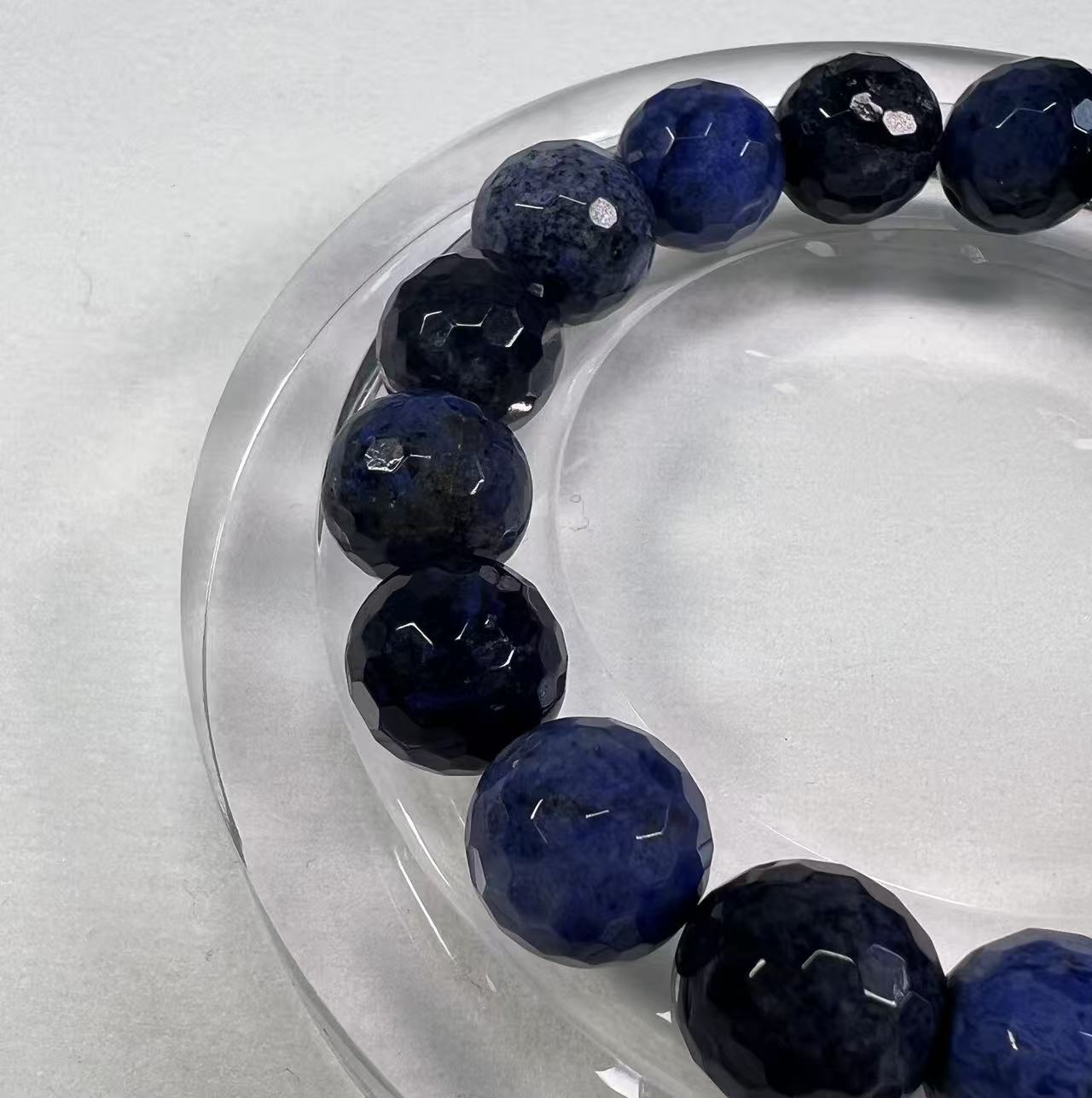 Natural Sodalite Faceted Bead Stretch Bracelet, Deep Blue Gemstone Healing Jewelry for Communication, Calm & Throat Chakra