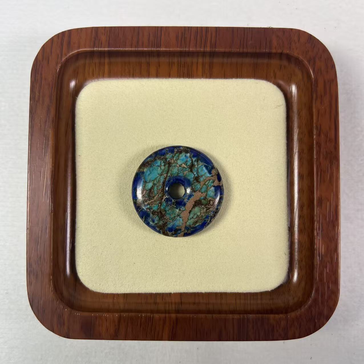 Natural Blue Jasper Donut Pendant, Hand-Polished Peace Stone, Protective Boho Necklace Charm, Random Pattern Variants