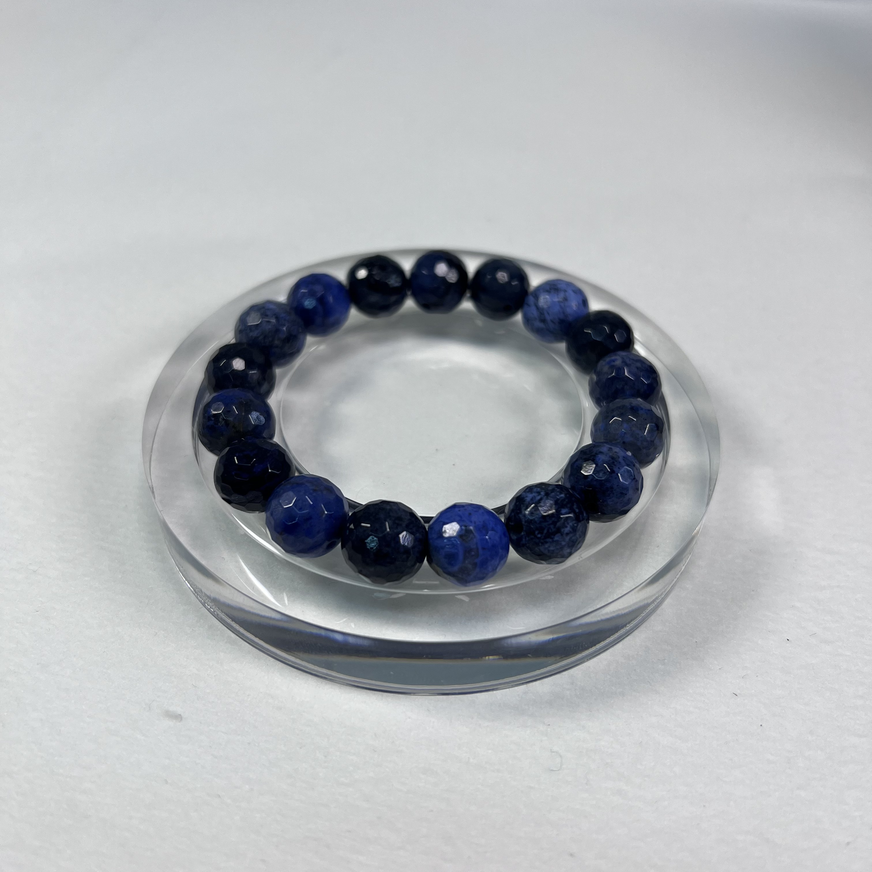 Natural Sodalite Faceted Bead Stretch Bracelet, Deep Blue Gemstone Healing Jewelry for Communication, Calm & Throat Chakra