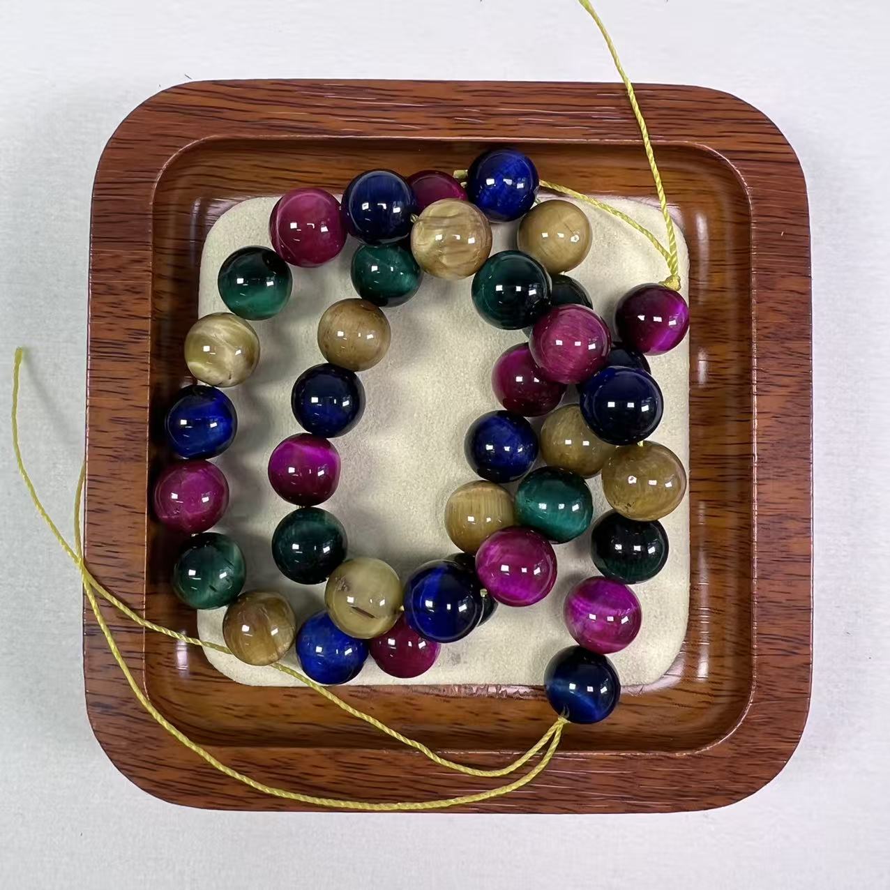 Natural Multi-Color Tiger's Eye Beaded Bracelet, Rainbow Gemstone Healing Jewelry for Chakra Balance, Courage & Protection, Unisex Boho Stretch Bracelet