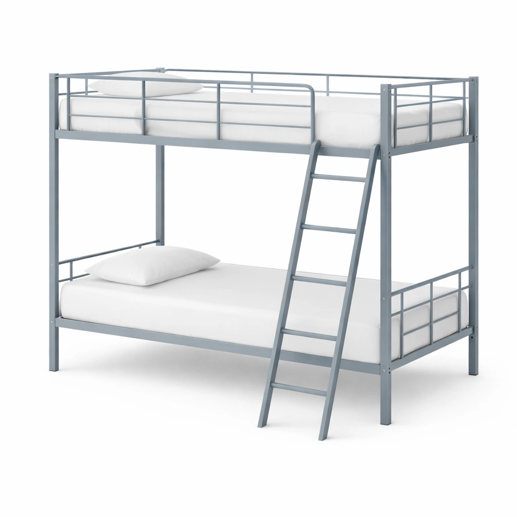 Litera de metal gris con escalera-Deconira