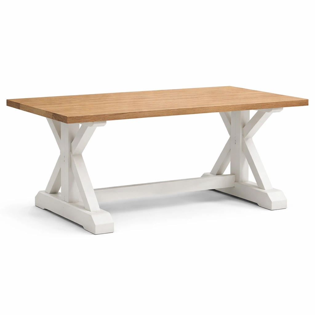 Mesa de comedor de roble con base blanca-Deconira