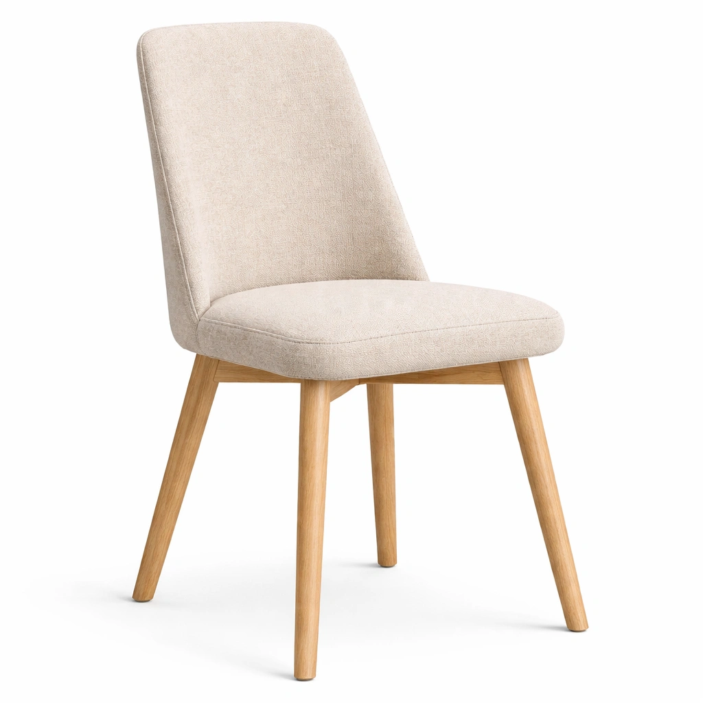 Sillas de comedor de tela beige con patas de roble-Deconira