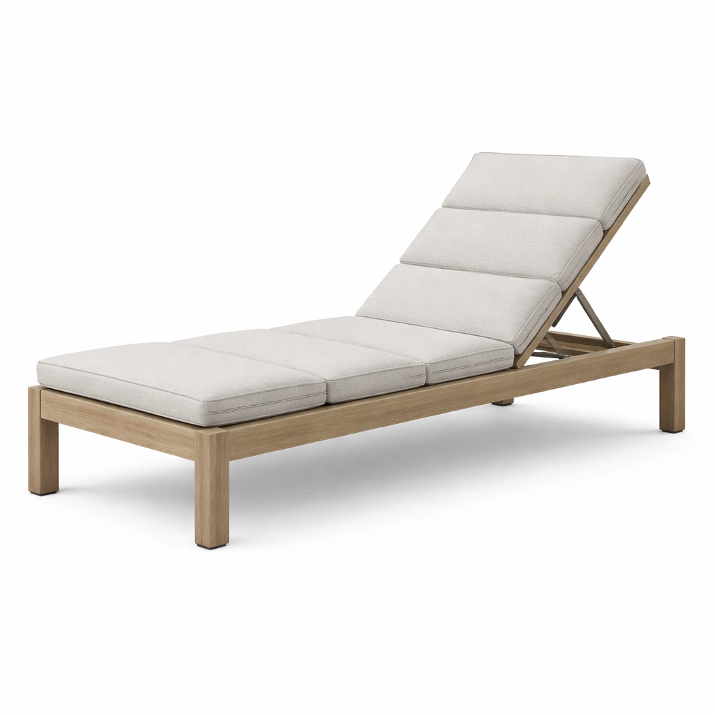 Tumbona de madera de teca con cojín de poliéster beige-Deconira