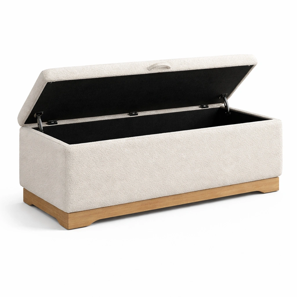 Banco con almacenamiento otomano de tejido y base de madera 120x40x45 cm-Deconira