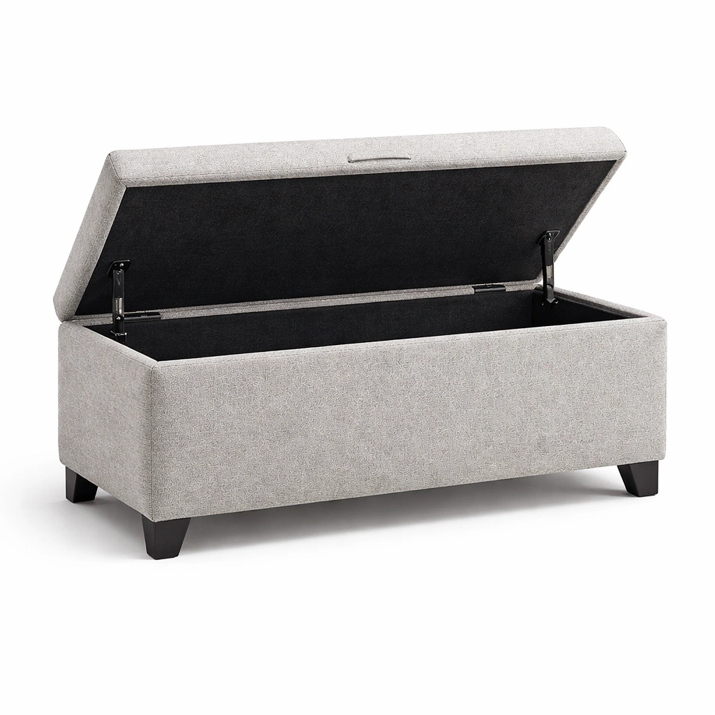 Banco con almacenamiento de poliéster gris con patas de madera-Deconira