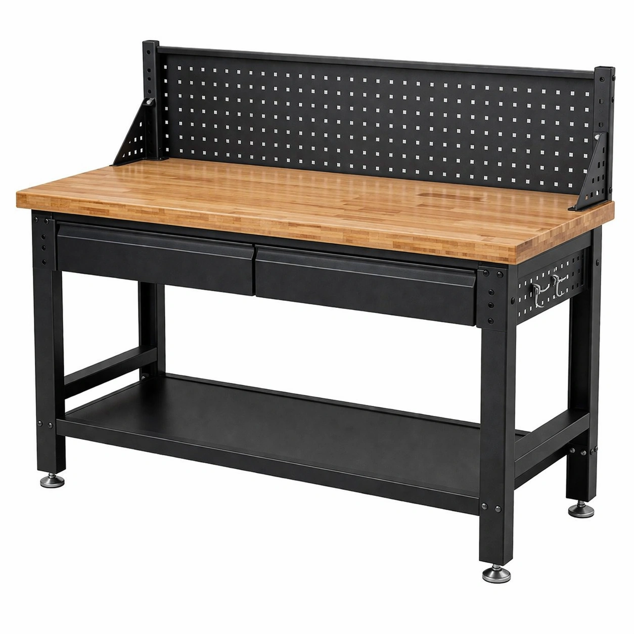 Banco de trabajo de bambú y acero con panel perforado y cajones 120x60x90 cm-Deconira