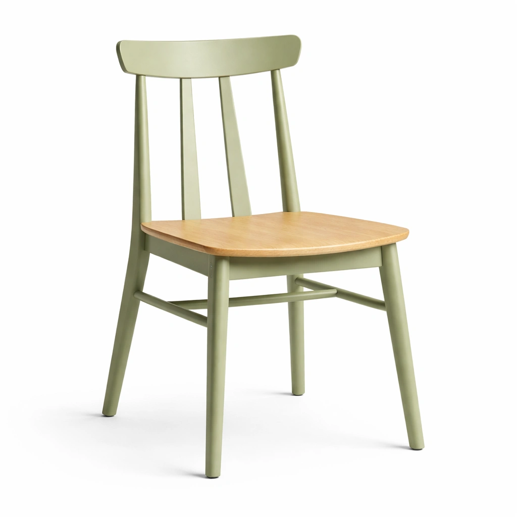 Sedia da pranzo in legno con struttura verde e seduta naturale-LIVVETA