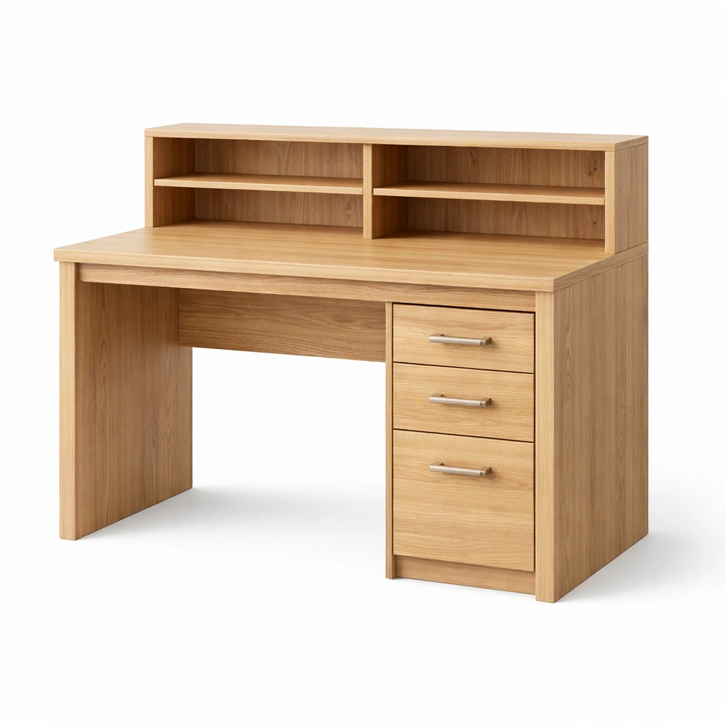 Scrivania in legno con cassetti e ripiani rovere naturale-LIVVETA