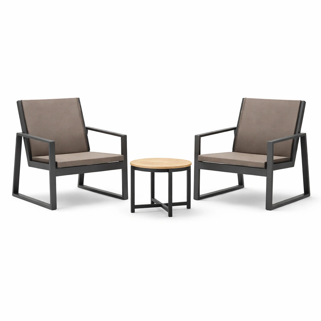 Set da giardino in metallo e legno con sedie e tavolino marrone-LIVVETA