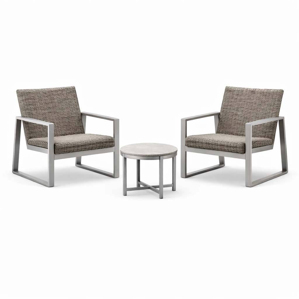 Set da giardino con sedie in metallo e rattan e tavolo in alluminio-LIVVETA