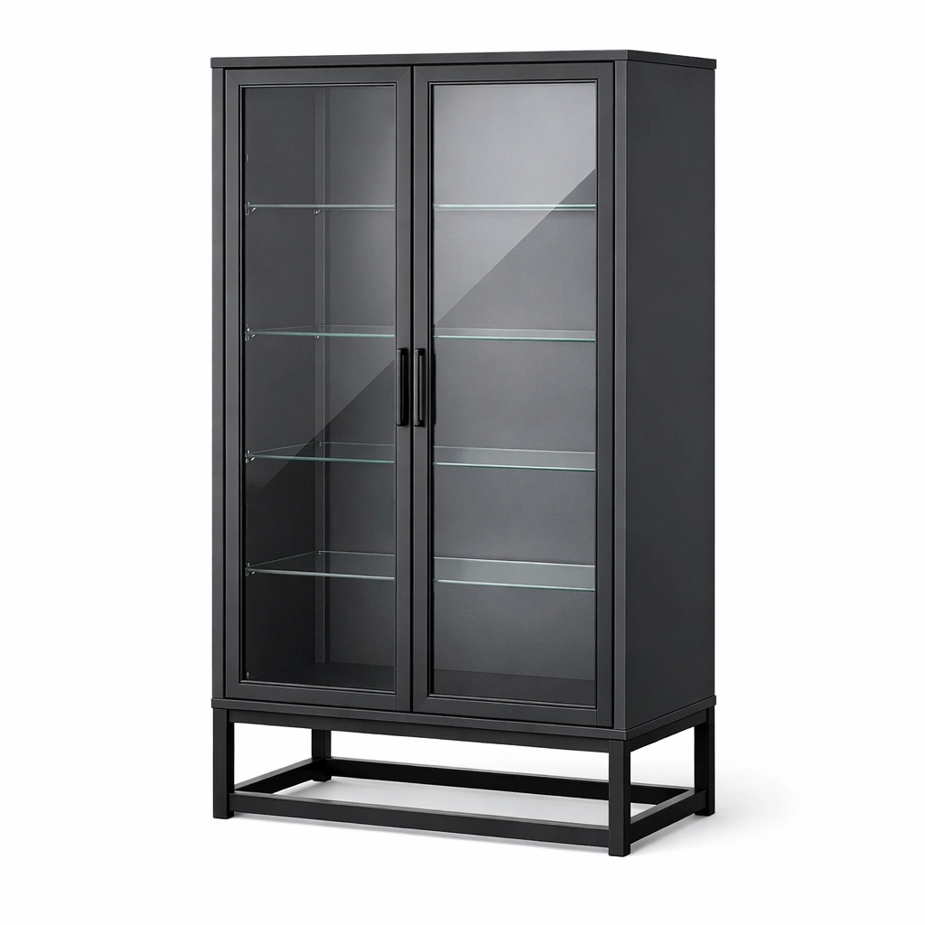 Vetrina in metallo e vetro temperato nero 90x40x180 cm-LIVVETA