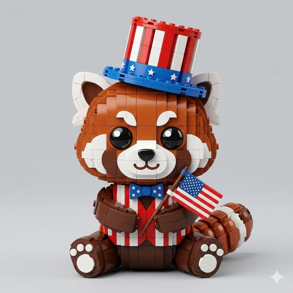 Patriotic Red Panda Building Brick Set