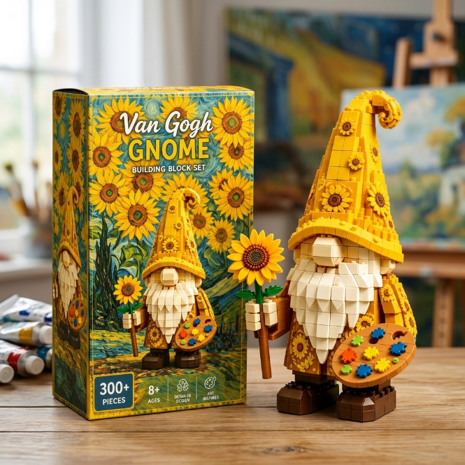 Van Gogh Gnome Sunflower Building Set | Aesthetic Desktop Art Decor