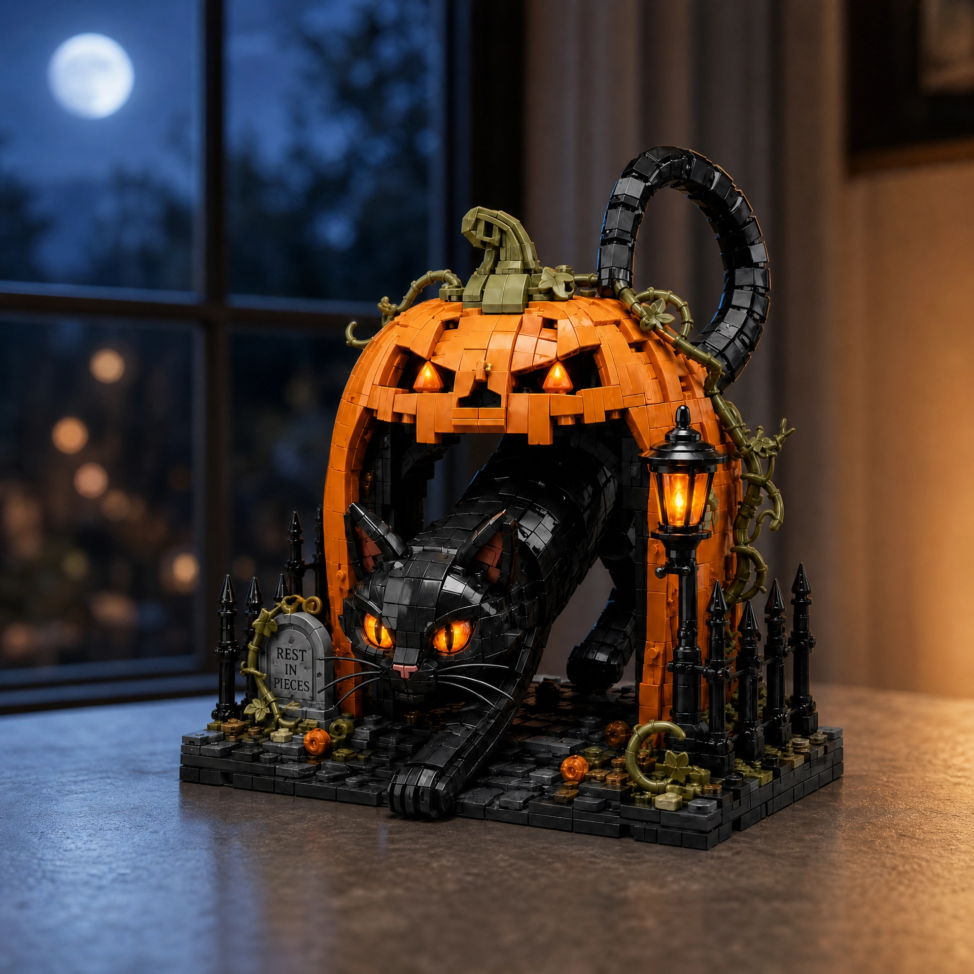 Pumpkin Archway Black Cat Art Bricks