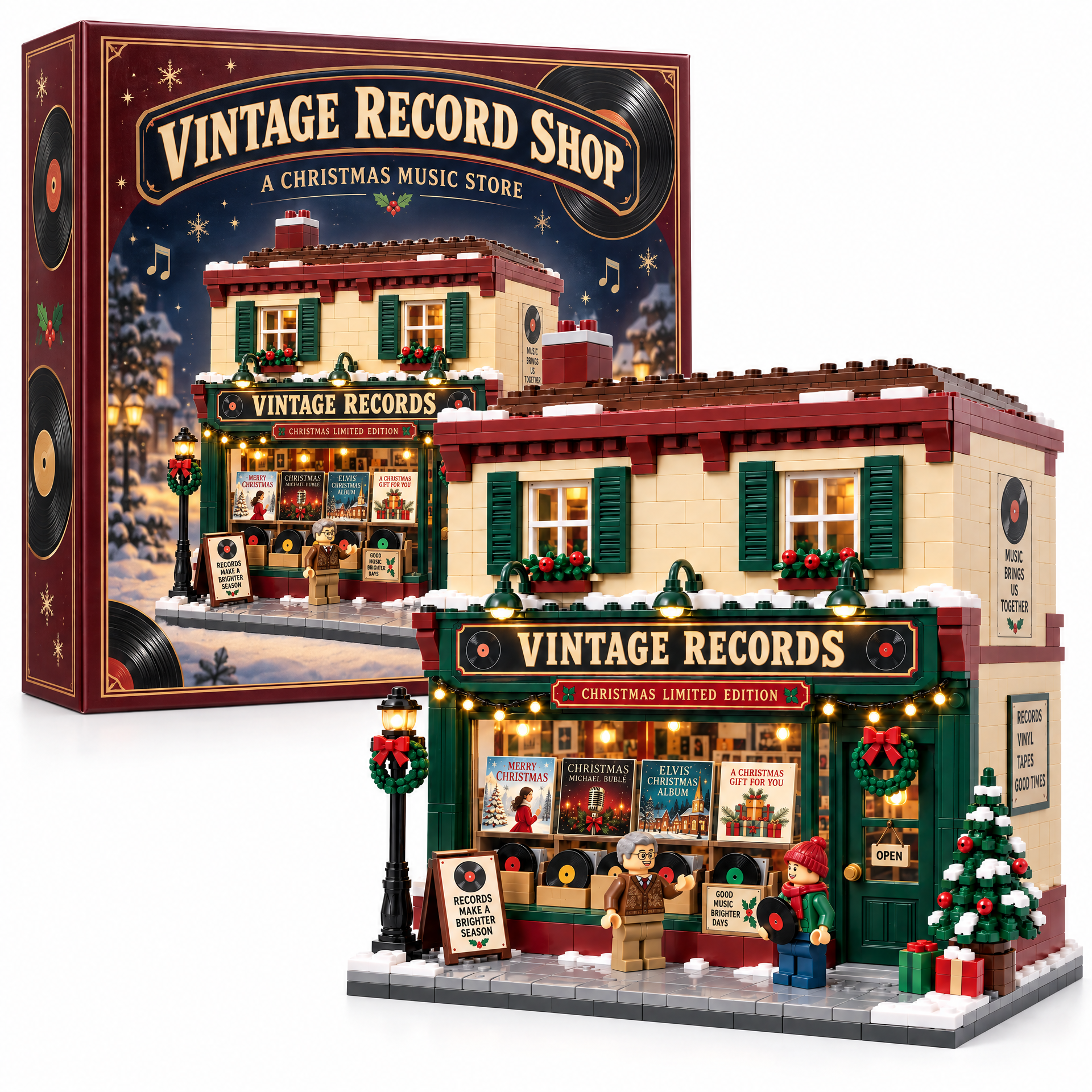  Vintage Christmas Record Shop Building Set