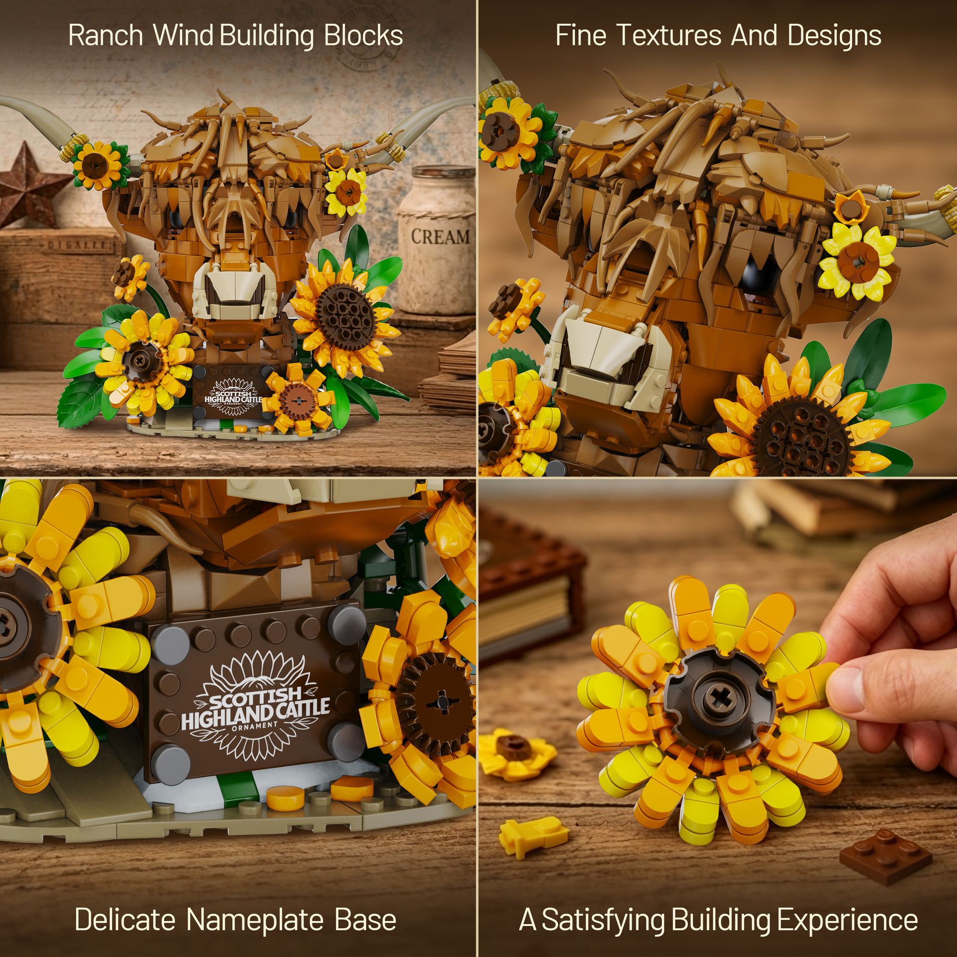 Scottish Highland Cow Sunflower Building Set