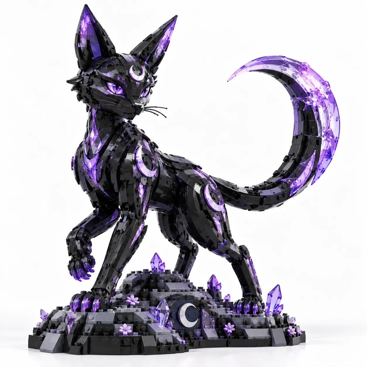 Moonlit Black Cat: Crystal Tail & Crescent Symbol Display Kit