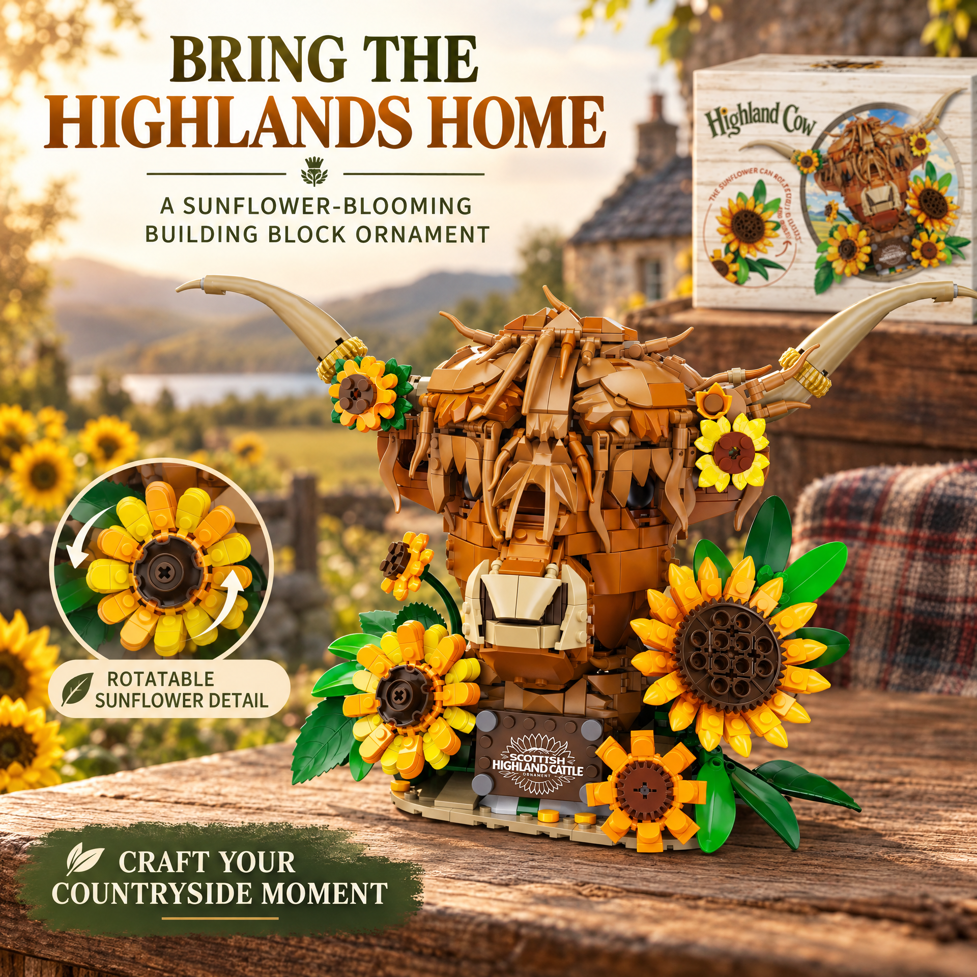 Scottish Highland Cow Sunflower Building Set