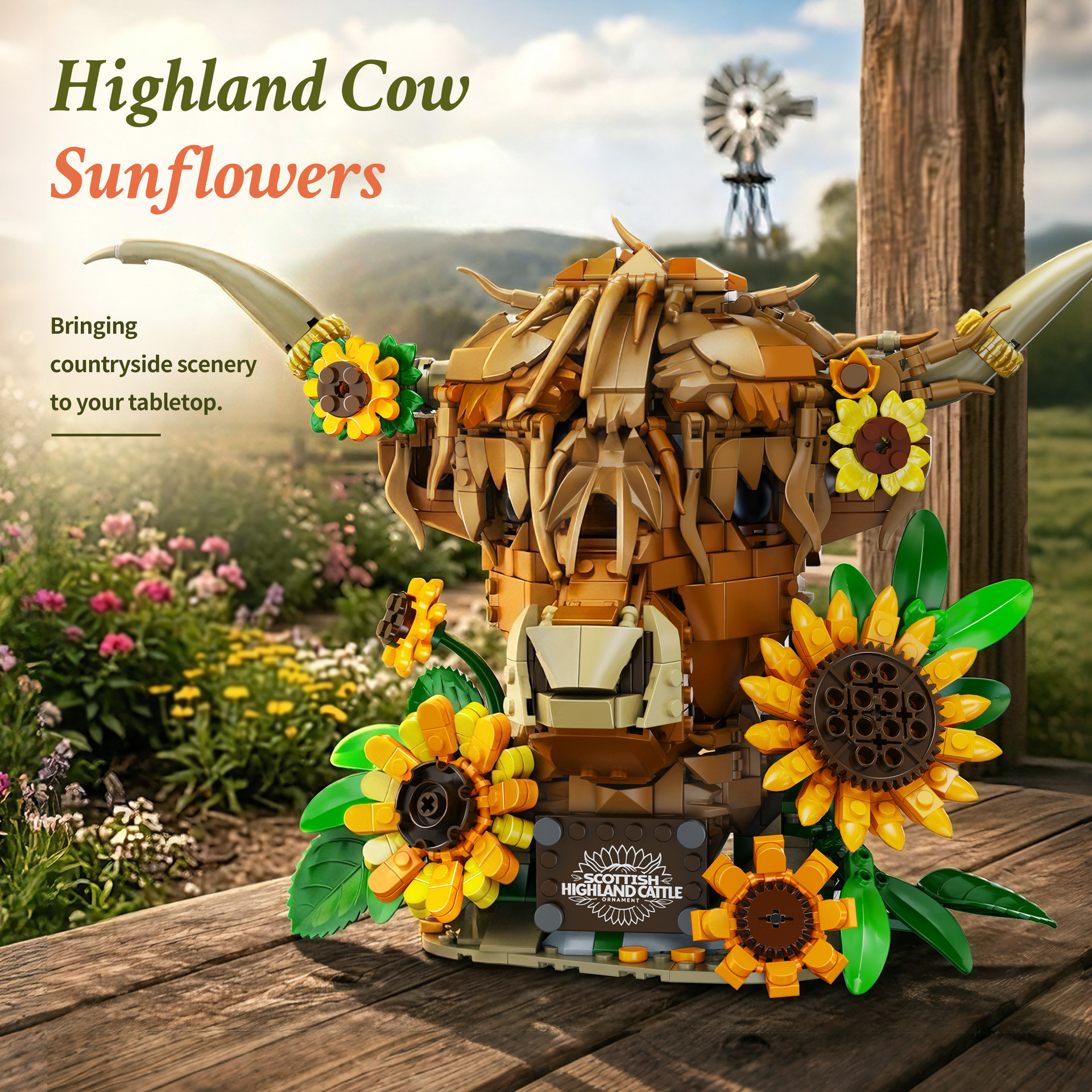 Scottish Highland Cow Sunflower Building Set