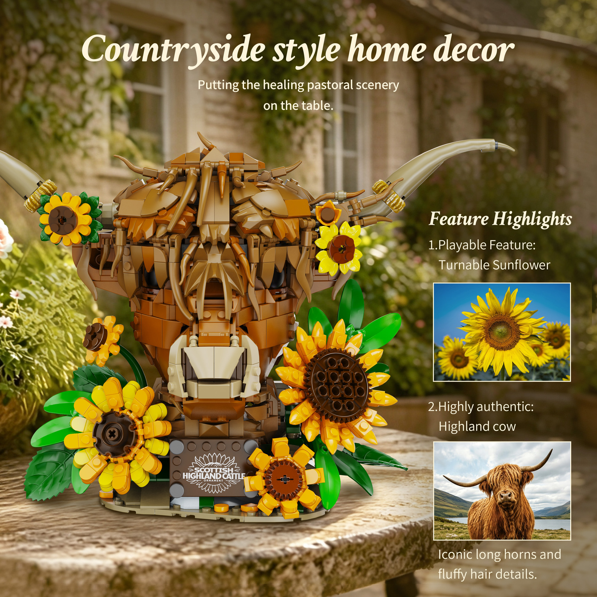 Scottish Highland Cow Sunflower Building Set