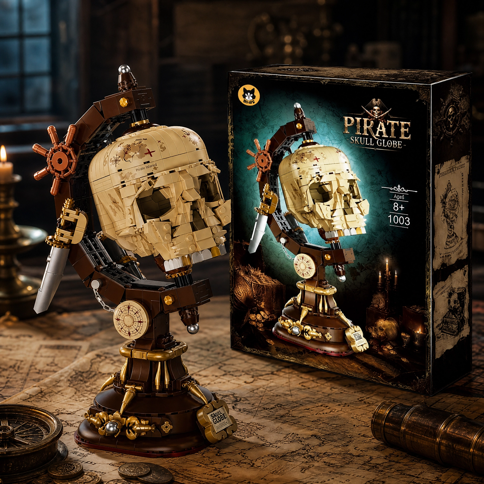 Pirate Skull Globe: Uncharted Waters Retro Navigator's Diorama
