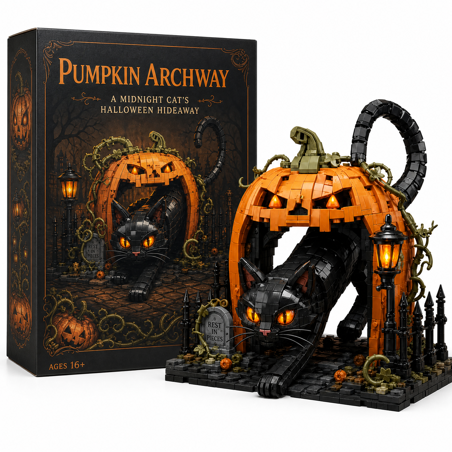 Pumpkin Archway Black Cat Art Bricks