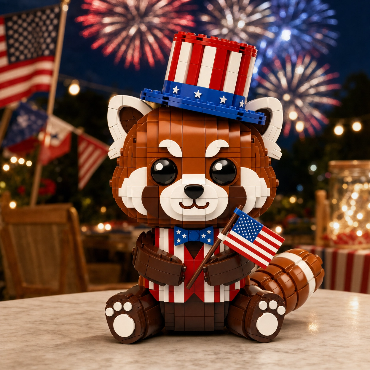Patriotic Red Panda Building Brick Set