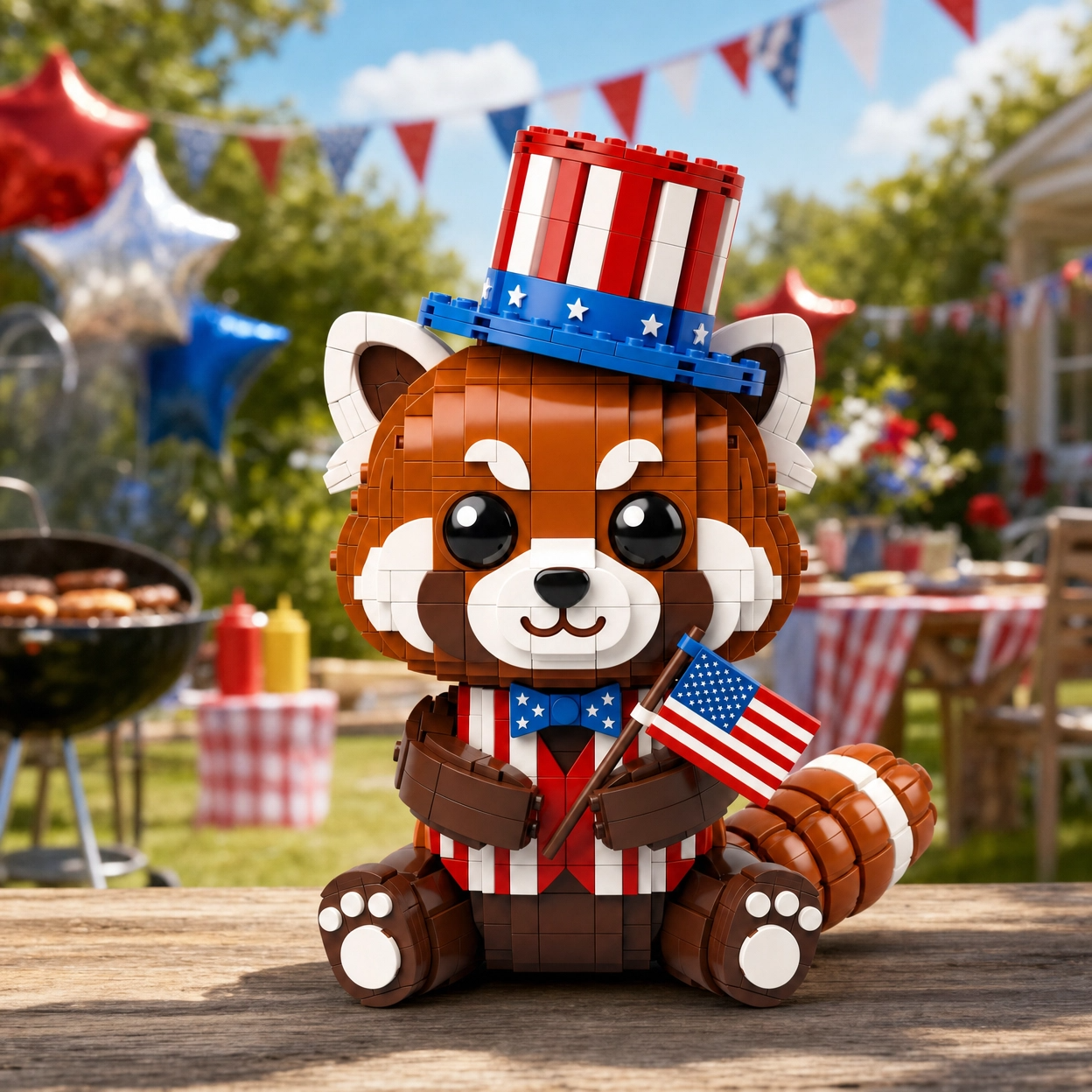 Patriotic Red Panda Building Brick Set