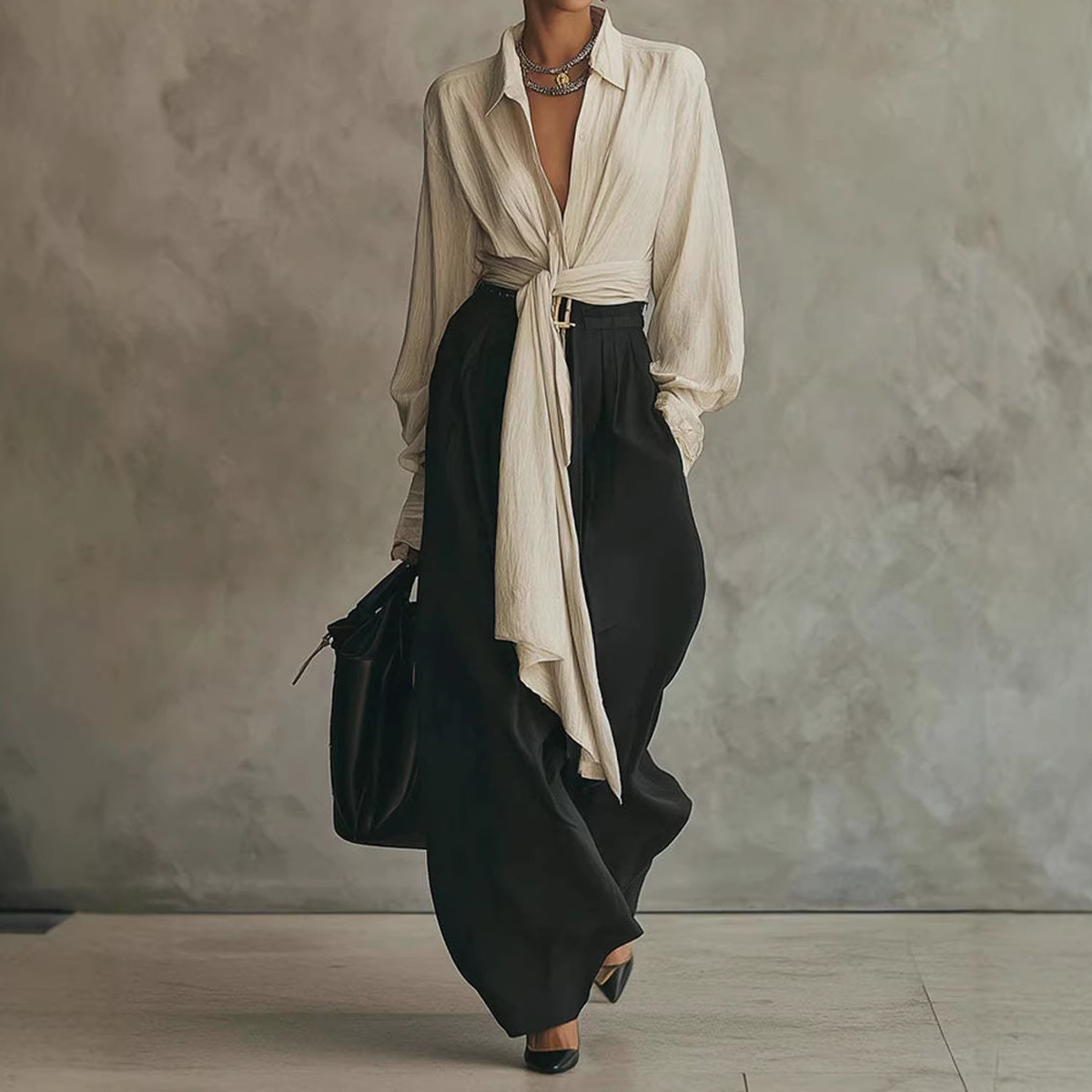 Women's Shirt And Drapey Wide-leg Pants Two-piece Set