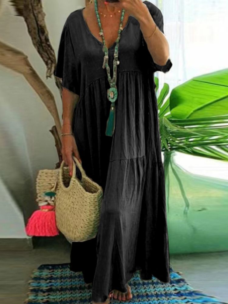 LINNEATM – Soft Ruffle V-Neck Maxi Dress