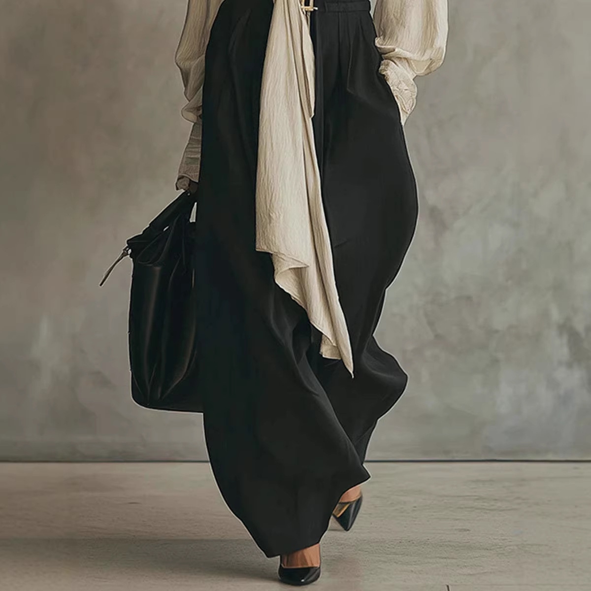 Women's Shirt And Drapey Wide-leg Pants Two-piece Set