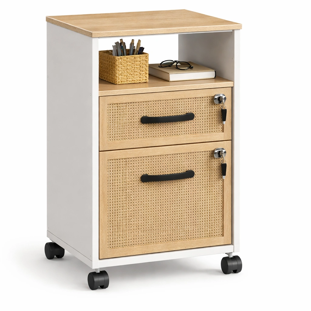 luxverano Rollcontainer mit Rattanoptik und Schloss-Firoven