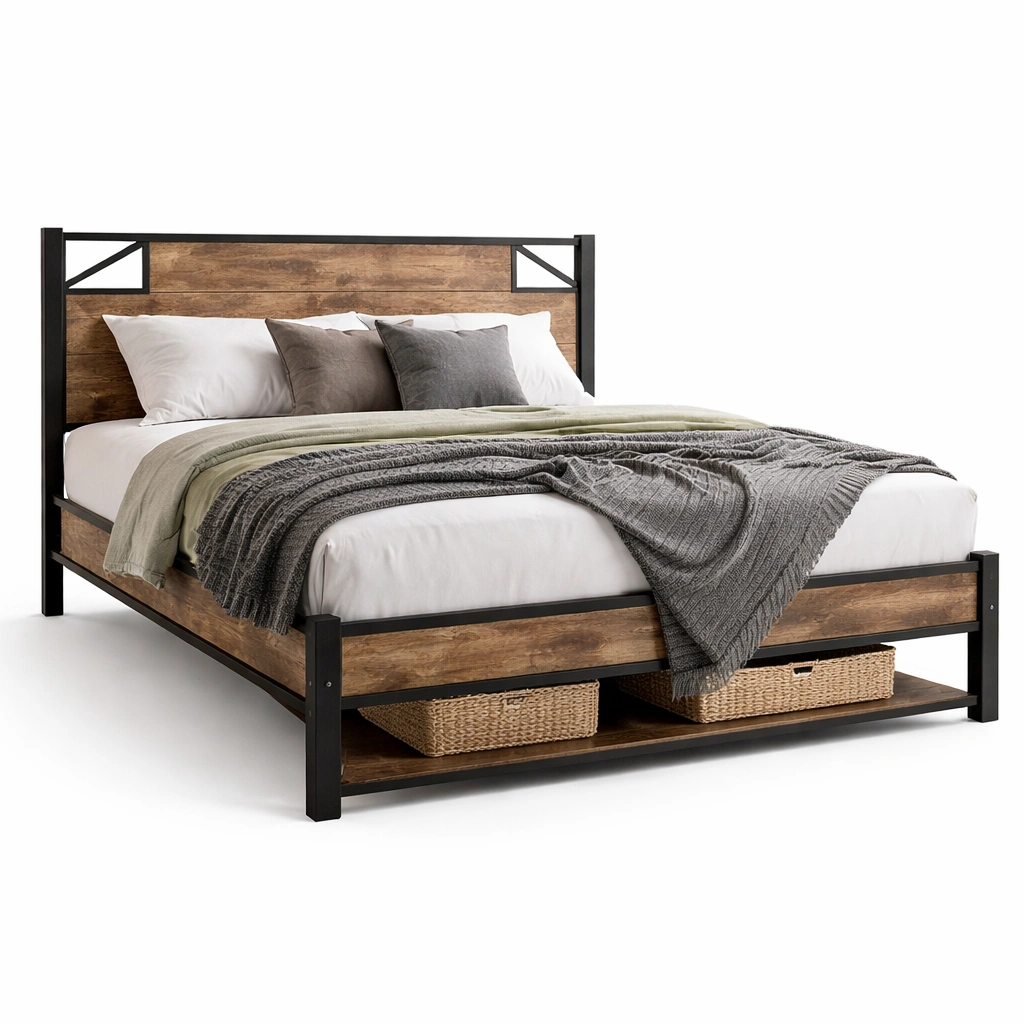 luxverano Bett Metall Holz Industrial Stil-Firoven