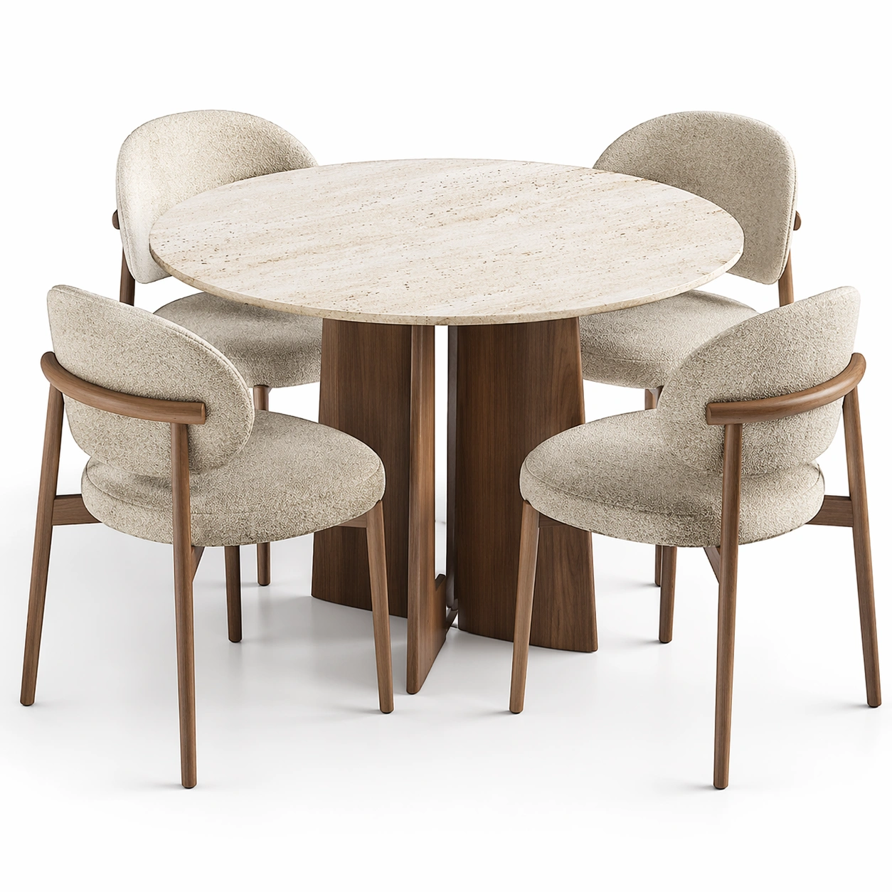 luxverano Esstisch Rund Holz Steinoptik mit 4 Stuehlen-Firoven