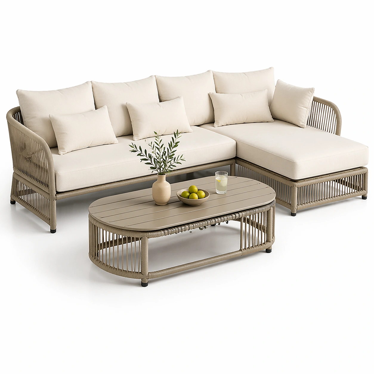 luxverano Outdoor Sofa Set mit Tisch und Ottomane-Firoven