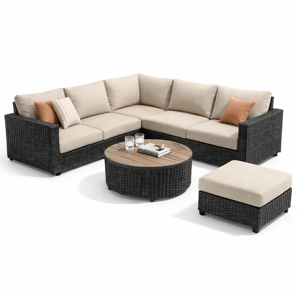 luxverano Outdoor Ecksofa Set mit Tisch und Hocker-Firoven
