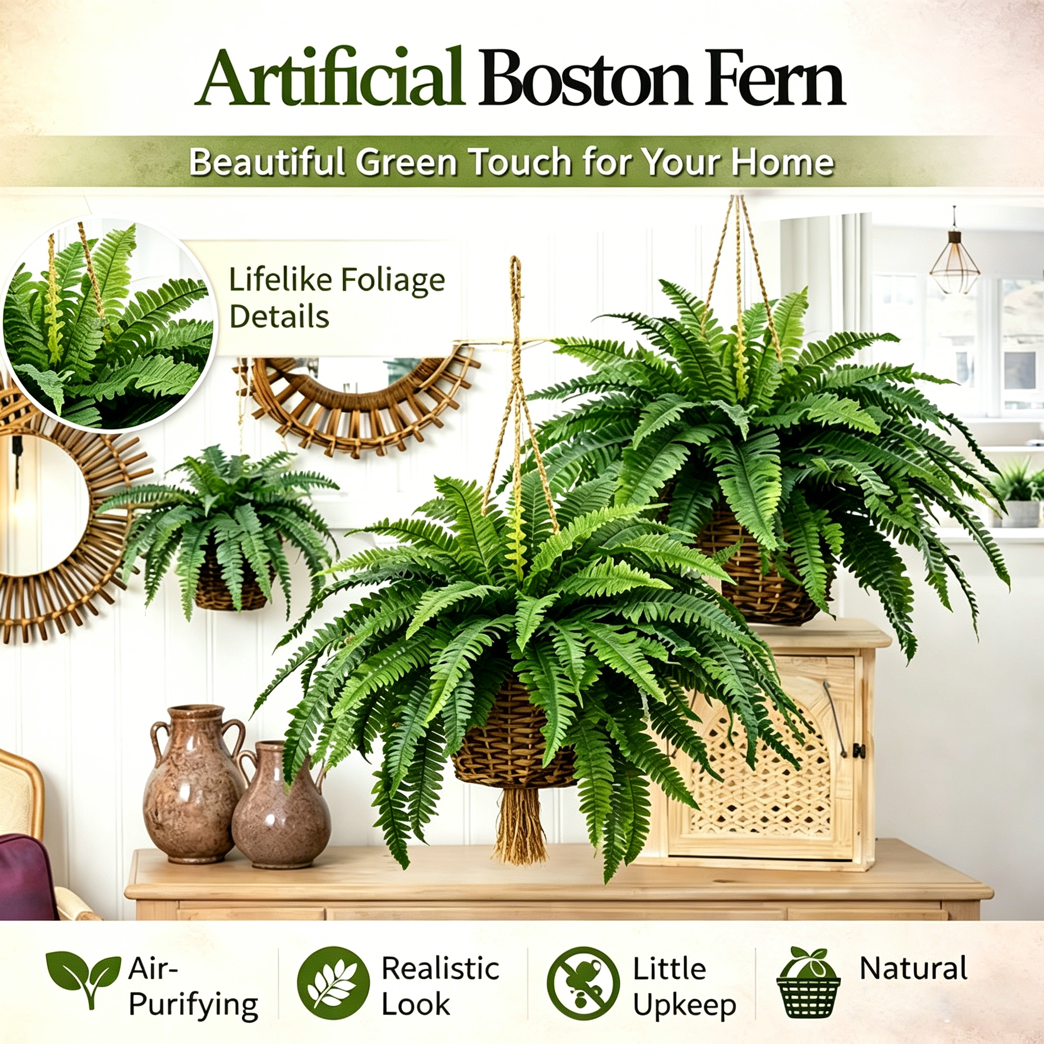 🔥 On Sale Only Today 🌱 UV Resistant Ferns Artificial Plants Large for Planters,Office & Home Decor, Outdoor&Indoor