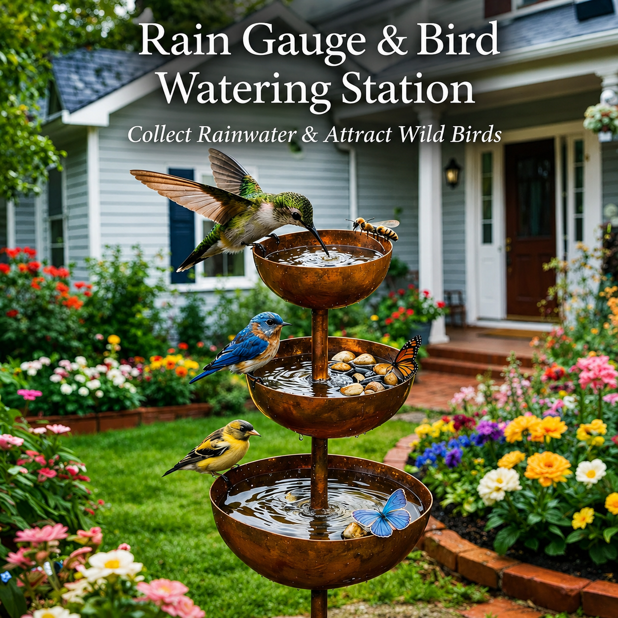 🌧️ Rain Catcher - Plant Support🐦 Metal Garden Ornament