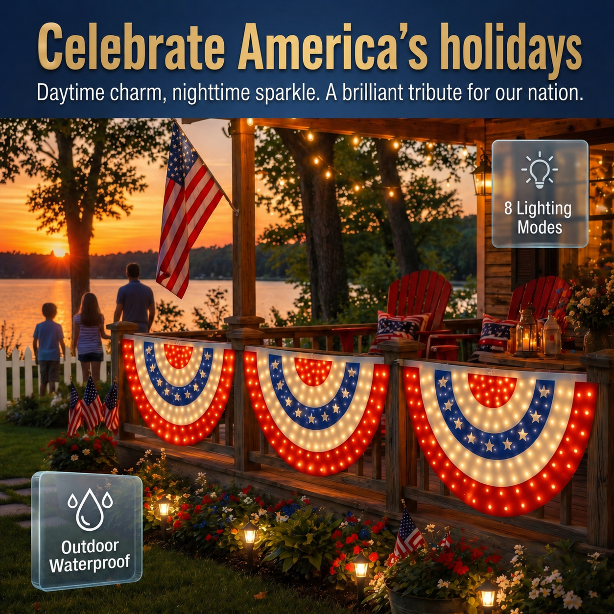 3 x 6 Ft LED Patriotic Bunting Banner--✨ A Brilliant Patriotic Display for Every American Home