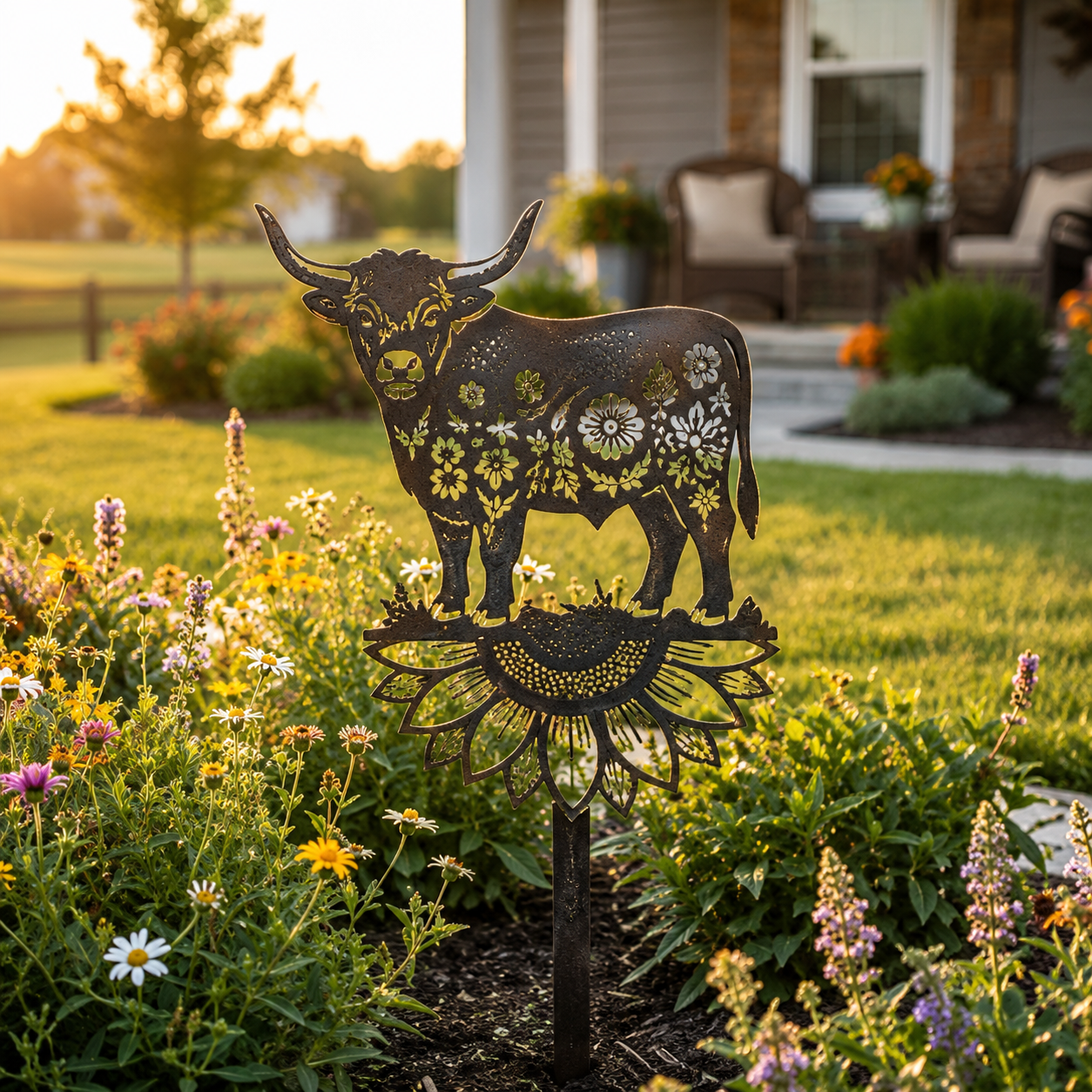 🌻🐂Highland Cow Garden Stake – Rustic Charm for Your Outdoor Space🏆