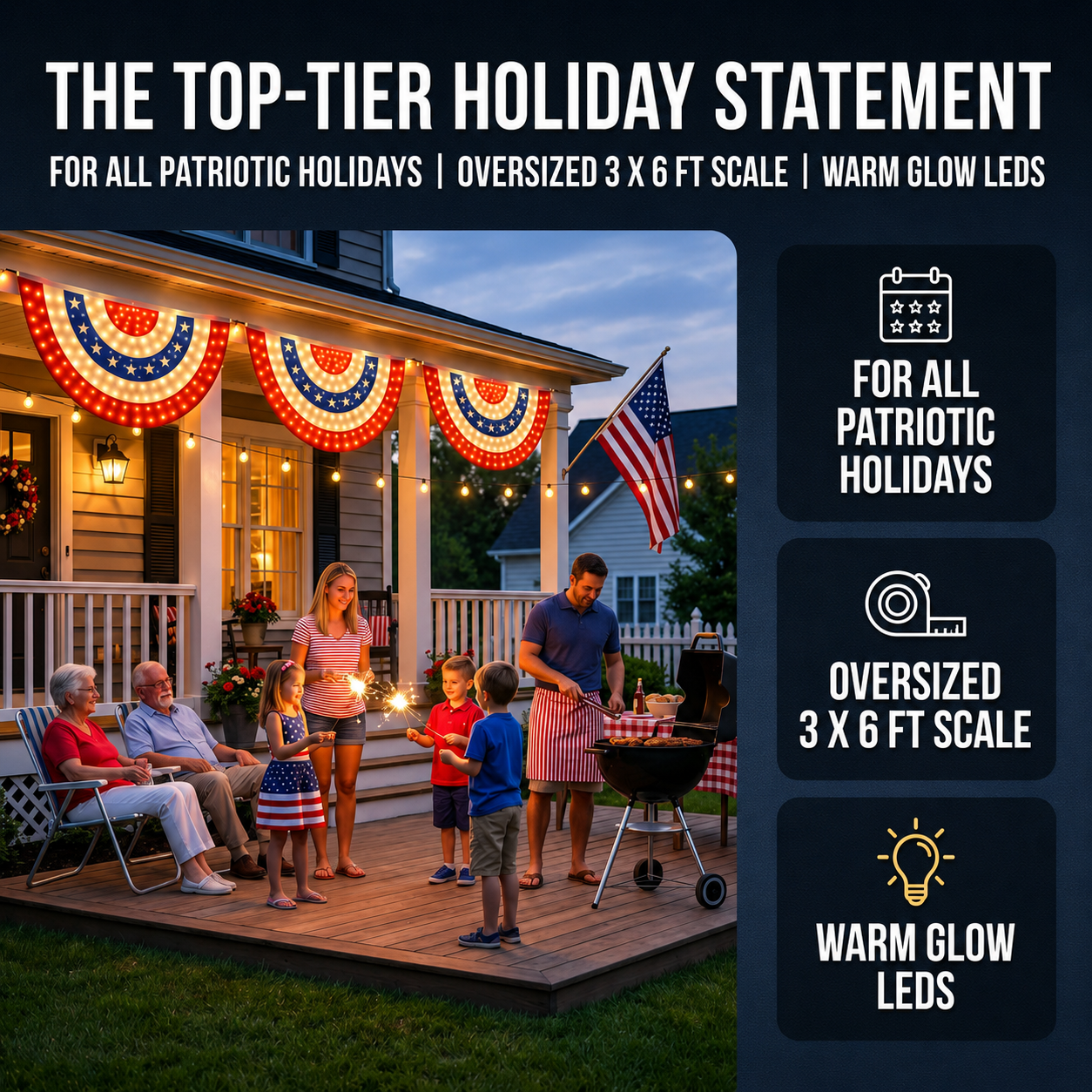 3 x 6 Ft LED Patriotic Bunting Banner--✨ A Brilliant Patriotic Display for Every American Home