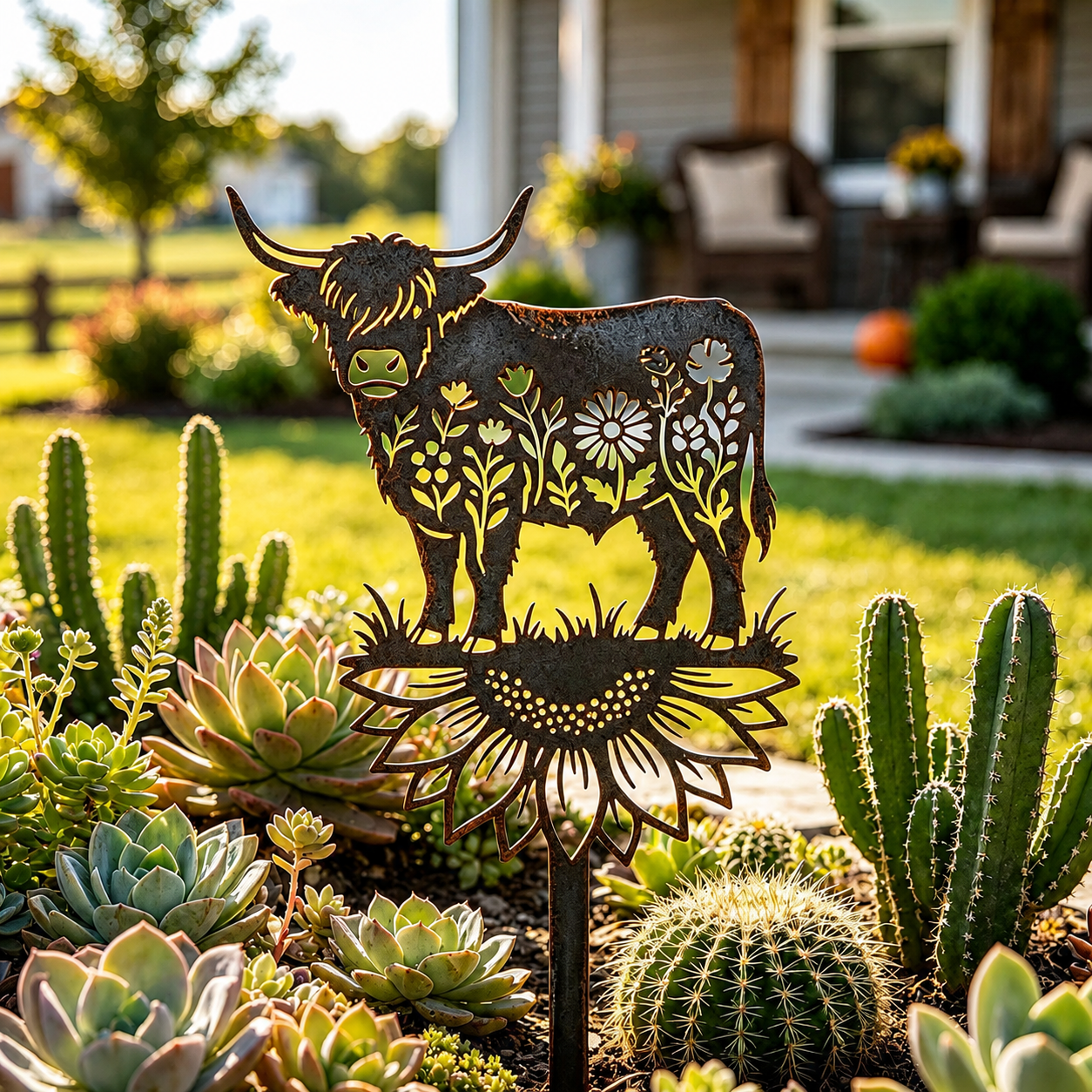 🌻🐂Highland Cow Garden Stake – Rustic Charm for Your Outdoor Space🏆