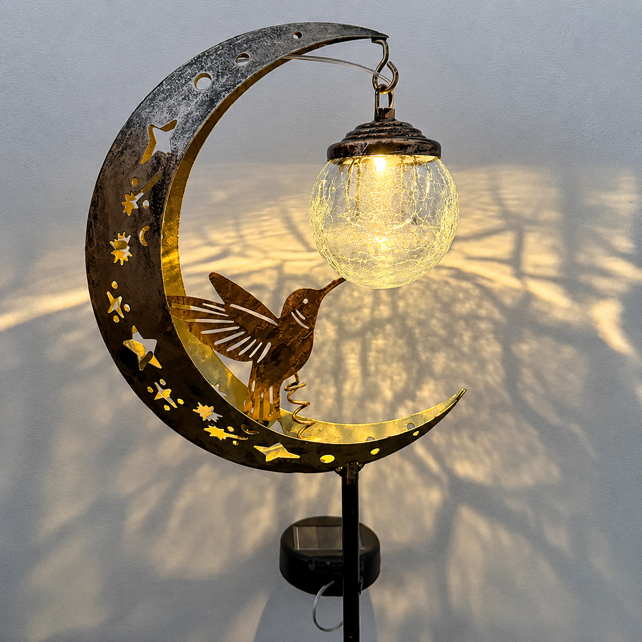 🌙✨Hummingbird Moon Solar Garden Stake Light