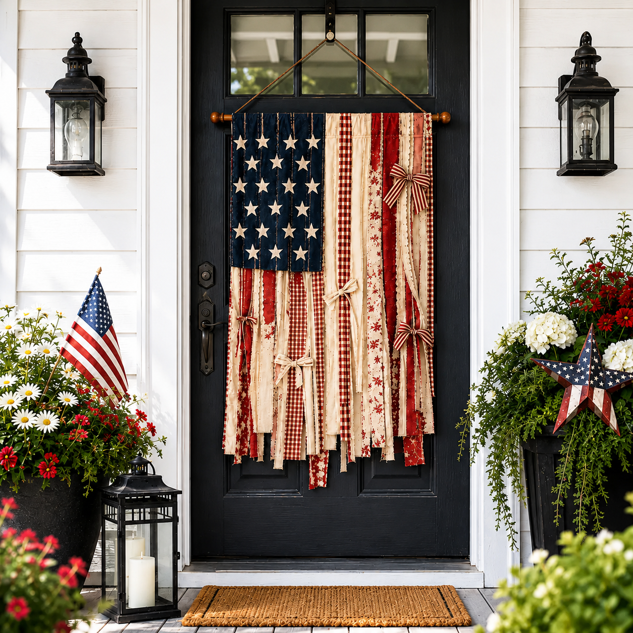 4 x 2.3 FT ✨Lighted Rustic American Flag Hanging Banner🎉