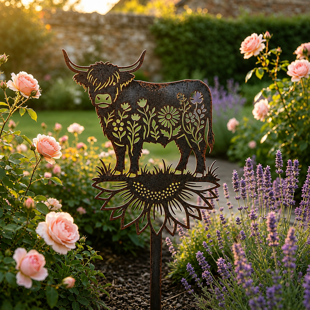 🌻🐂Highland Cow Garden Stake – Rustic Charm for Your Outdoor Space🏆