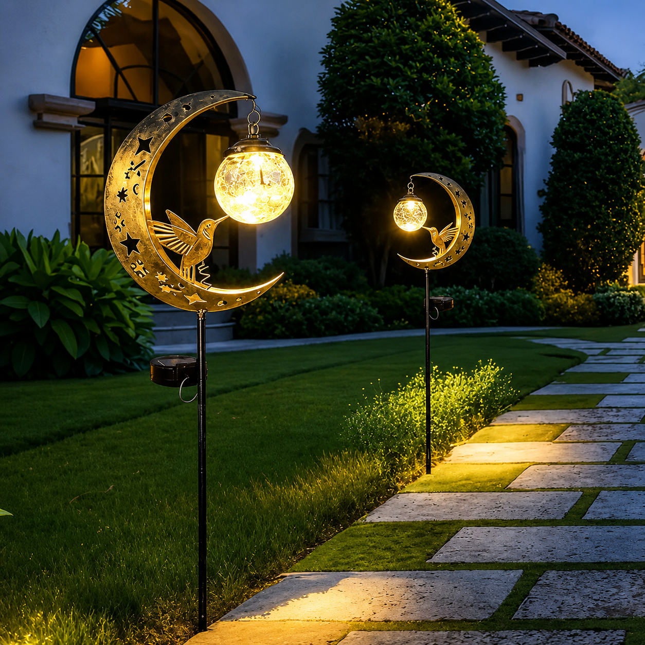 🌙✨Hummingbird Moon Solar Garden Stake Light